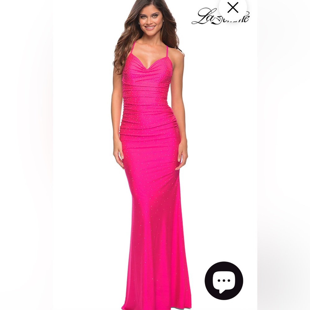NWT La Femme 30658 Beaded Neon Pink Long Dress Sz 8 $438